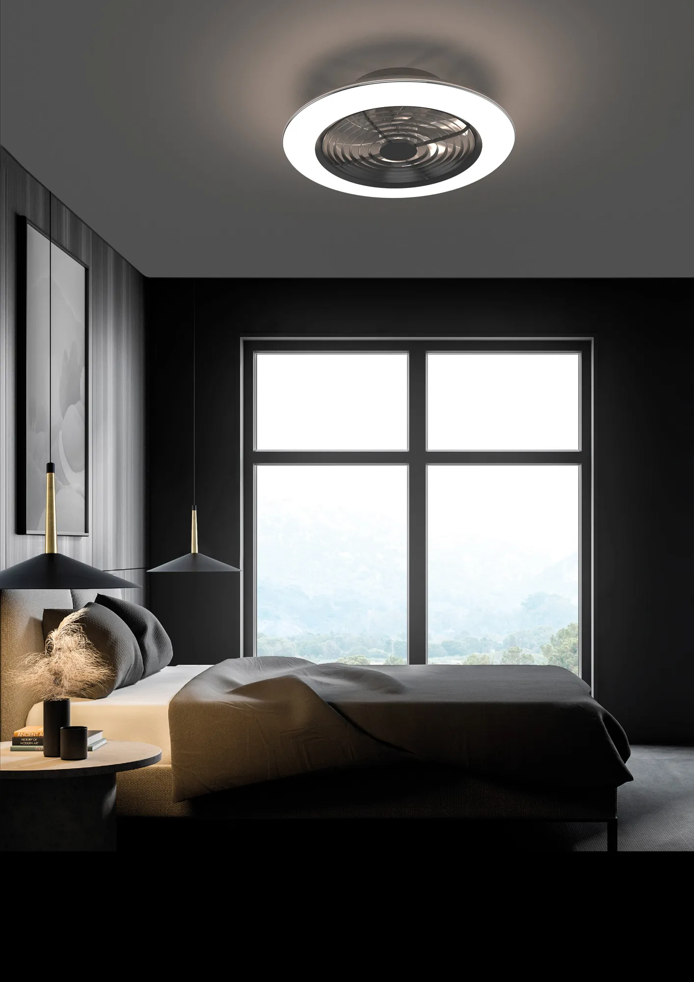 Alisio XL 73.5cm 95W LED Dimmable Ceiling Light & 58W DC Fan With Single Speed Reverse, Black c/w Remote, APP & Alexa/Google Voice Control, 5900lm M7492  Mantra Ventilacion Alisio XL